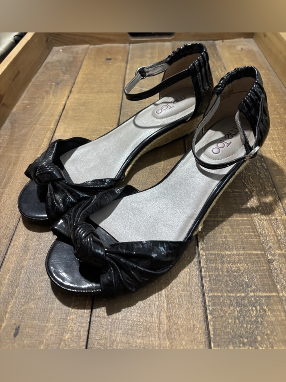 Me Too women’s black wedge sandals, size 9